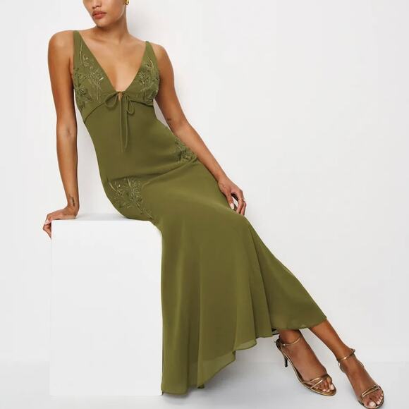 Reformation Dresses & Skirts - Reformation Ziva Sequin Embellished Olive Green Dress 4 NEW Limited Edition Midi